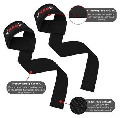 NRG fitness Sangles de levage - Sangles de soulevé de terre - Noir Deluxe