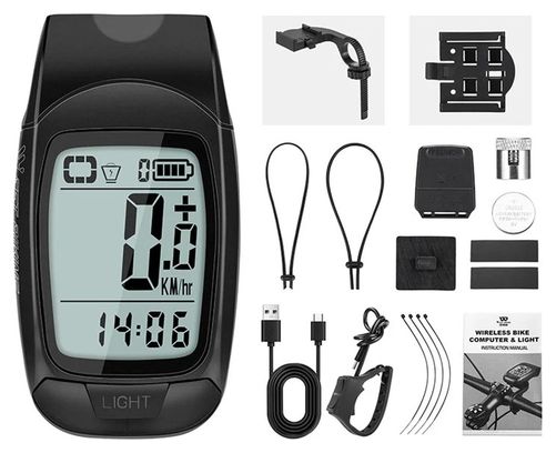Ordinateur de Vélo 3en1 Phare Klaxon Compteur noir