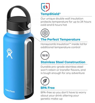 Botella Hydro Flask de boca ancha con tapón flexible 591 ml Azul