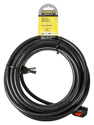 Stahlex XL Câble de verrouillage pour vélo - 3 clés - 10m x 12mm