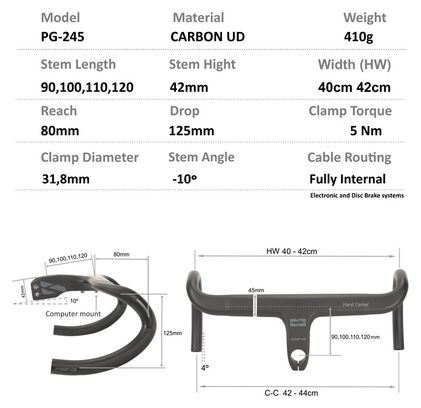 Combo cintre/potence Progress PG-245 Carbon Cockpit 42cm Noir 80mm