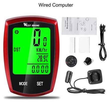 Compteur de Vélo Numérique LED Vitesse Chronomètre rouge