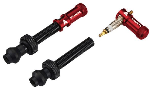 Granite Design Juicy Nipple Tubeless Valves 45 mm with Valve Key Caps Red