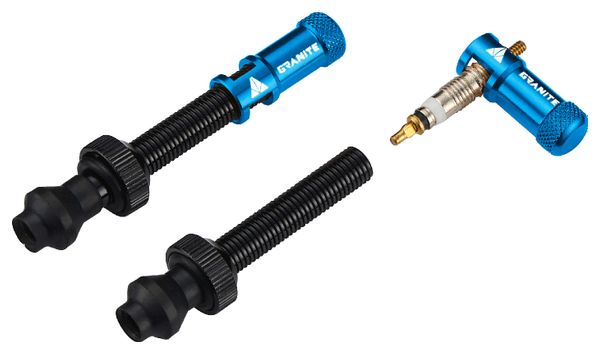 Granite Design Juicy Nipple Tubeless Valves 45 mm with Valve Key Caps Blue