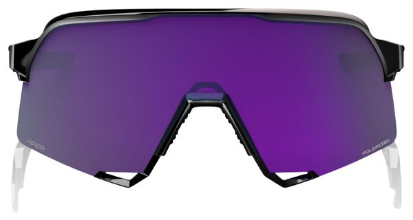 100% S3 Polished Black HiPER Polarized Sunglasses with Lavender Mirror Lens