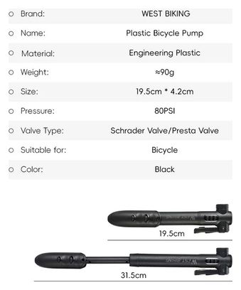 Bike pump mobile 80PSI mini plastique