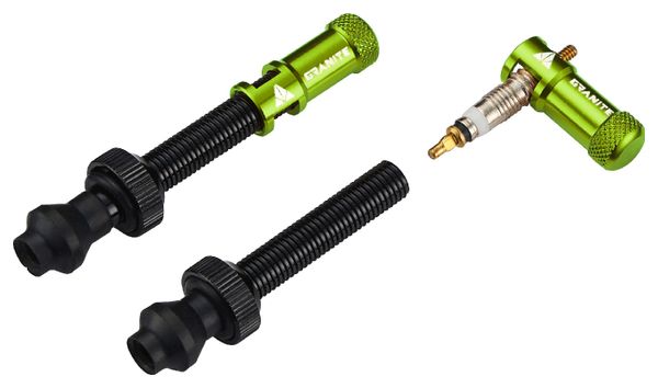 Granite Design Juicy Nipple Tubeless Valves 45 mm with Valve Key Caps Green