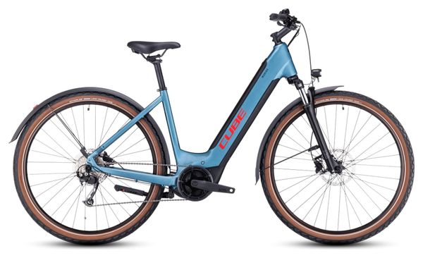 Cube Nuride Hybrid Performance 500 Allroad Easy Entry Bicicletta ibrida elettrica Shimano Alivio 9S 500 Wh 29'' Metal Blue 2023