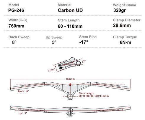 Combo cintre/potence Progress PG-246 Carbon Cockpit Noir 90mm