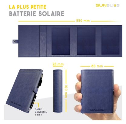Chargeur Solaire Portable Sunslice Photon avec Batterie Externe Intégrée 4000 mAh Bleu
