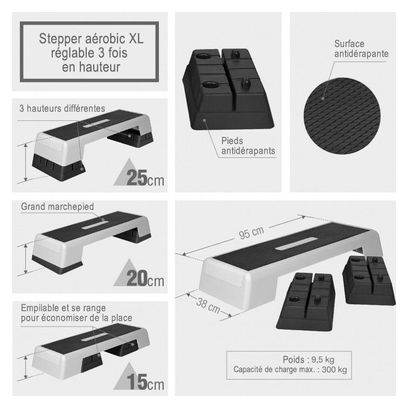 Step d'aérobic  grand - réglable en hauteur