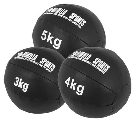 Médecine Ball Gorilla Sports Cuir Synthétique de 1kg à 10kg - Poids : LOT DE 3  (3  4 et 5 KG)