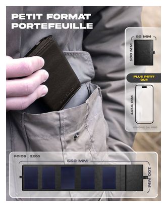 Chargeur Solaire Portable Sunslice Photon avec Batterie Externe Intégrée 4000 mAh Noir
