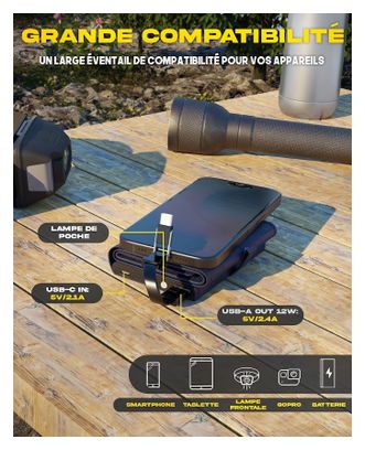 Chargeur Solaire Portable Sunslice Photon avec Batterie Externe Intégrée 4000 mAh Noir