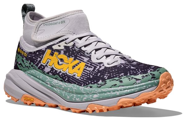 Zapatillas de trail Hoka Speedgoat 6 Mid GTX Gris/Verde/Naranja, Mujer
