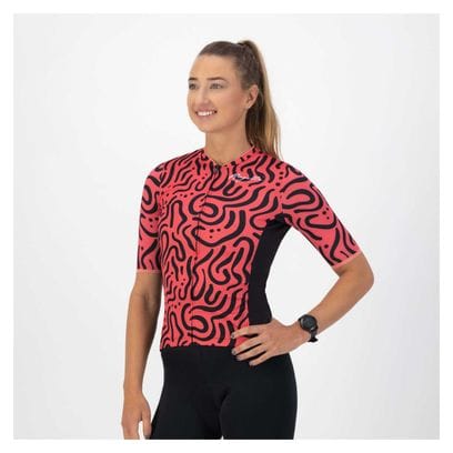 Maillot Manches Courtes Velo Rogelli Abstract - Femme - Corail/Noir