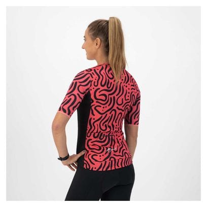 Maillot Manches Courtes Velo Rogelli Abstract - Femme - Corail/Noir
