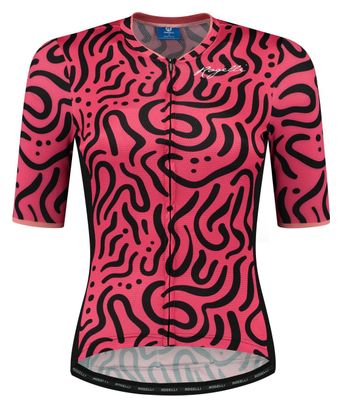 Maillot Manches Courtes Velo Rogelli Abstract - Femme - Corail/Noir