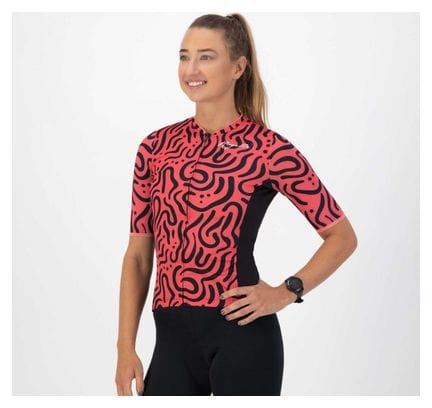 Maillot Manches Courtes Velo Rogelli Abstract - Femme - Corail/Noir