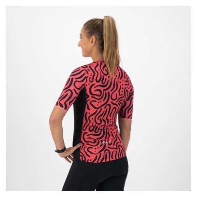 Maillot Manches Courtes Velo Rogelli Abstract - Femme - Corail/Noir