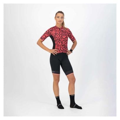 Maillot Manches Courtes Velo Rogelli Abstract - Femme - Corail/Noir