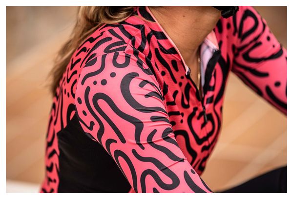 Maillot Manches Courtes Velo Rogelli Abstract - Femme - Corail/Noir