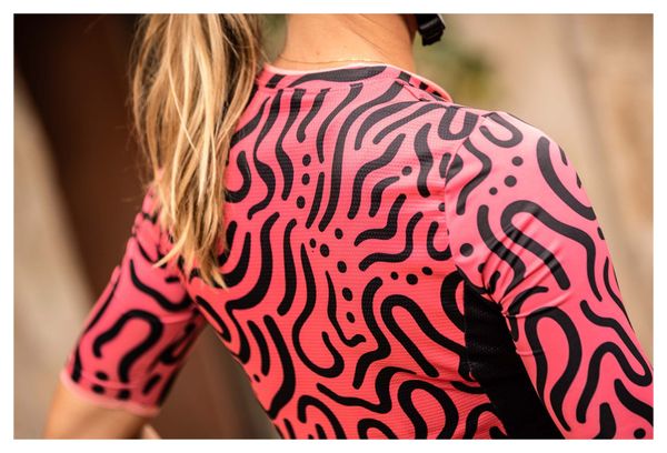 Maillot Manches Courtes Velo Rogelli Abstract - Femme - Corail/Noir