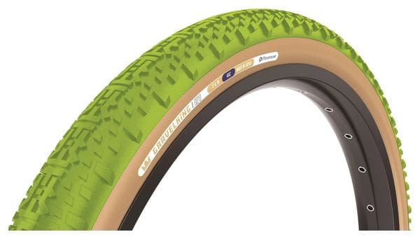 Pneu Gravel Panaracer GravelKing X1 Limited Color Edition 700 mm Tubeless Ready Souple ZSG Gravel Compound BeadLock TuffTex Vert Matcha Flancs Beiges