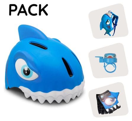 Crazy Safety pack - Casque Requin Bleu pour enfants  sac à dos  sonnette  gants