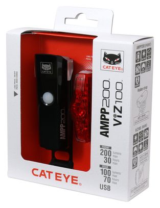 Paire d'Éclairages Cateye AMPP200 & ViZ100 Noir