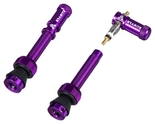 Coppia di valvole Tubeless Granite Design Juicy Nipple da 45mm con tappi removibili viola