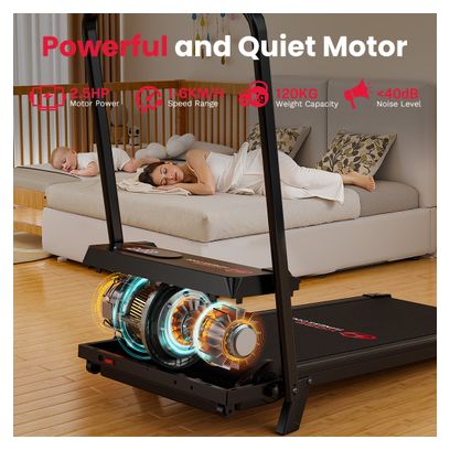 Tapis de course Fitness T7 avec poignées pliable compact Noir avec tapis