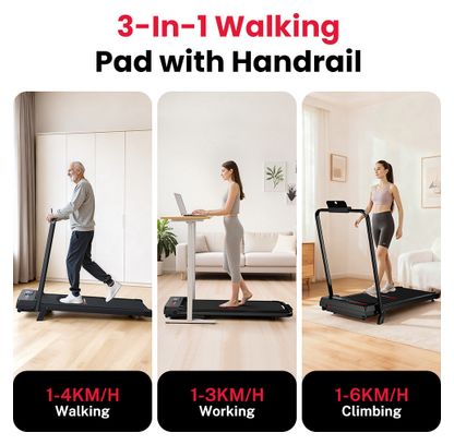 Tapis de course Fitness T7 avec poignées pliable compact Noir avec tapis