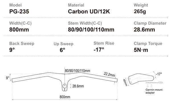 Combo cintre/potence Progress PG-235 LTD Carbon Cockpit 17º 80mm