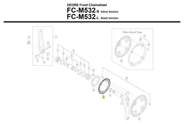 Ingranaggio centrale Shimano Deore per guarnitura FC-M532 3x9S Silver