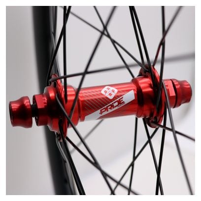 Pair of Pride Gravity/Control UD Gloss Carbon Disc Wheels 28H Red Hub