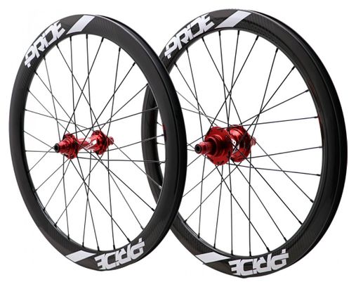 Pair of Pride Gravity/Control UD Gloss Carbon Disc Wheels 28H Red Hub