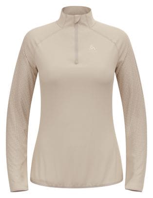 Damen Running Pullover Odlo Zeroweight Warm 2.0 1/2 Zip Beige