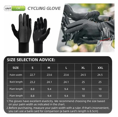 Paire de gants de cyclisme plein doigt respirants antidérapants noir