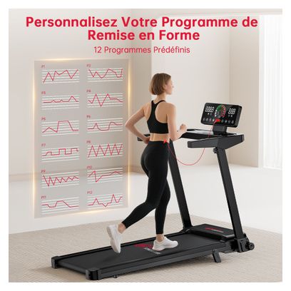 Tapis de course Fitness Q8 avec poignées pliable compact Noir avec tapis