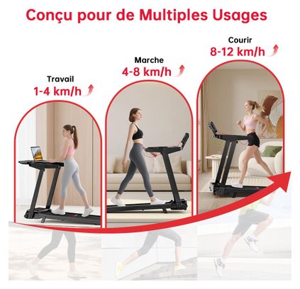 Tapis de course Fitness Q8 avec poignées pliable compact Noir avec tapis