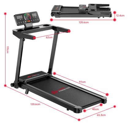 Tapis de course Fitness Q8 avec poignées pliable compact Noir avec tapis
