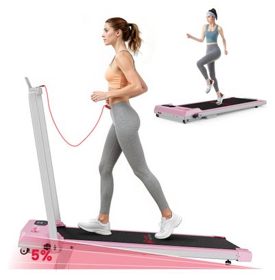 Tapis de course Fitness T7 avec poignées pliable compact Rose avec tapis