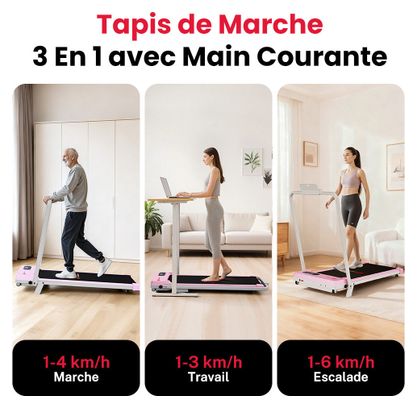 Tapis de course Fitness T7 avec poignées pliable compact Rose avec tapis