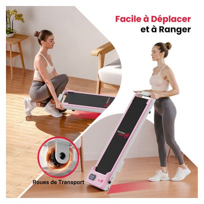Tapis de course Fitness T7 avec poignées pliable compact Rose avec tapis