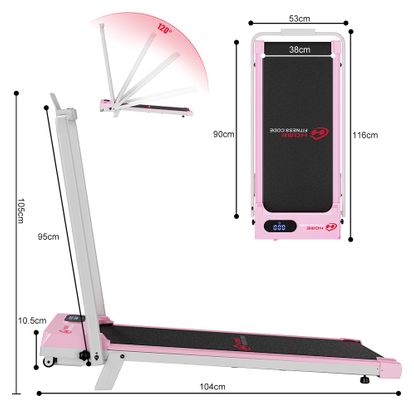 Tapis de course Fitness T7 avec poignées pliable compact Rose avec tapis