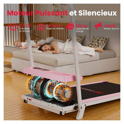 Tapis de course Fitness T7 avec poignées pliable compact Rose