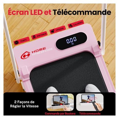 Tapis de course Fitness T7 avec poignées pliable compact Rose
