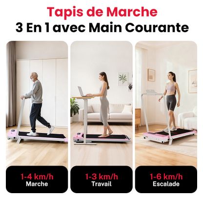 Tapis de course Fitness T7 avec poignées pliable compact Rose