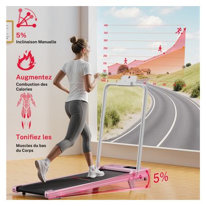 Tapis de course Fitness T7 avec poignées pliable compact Rose